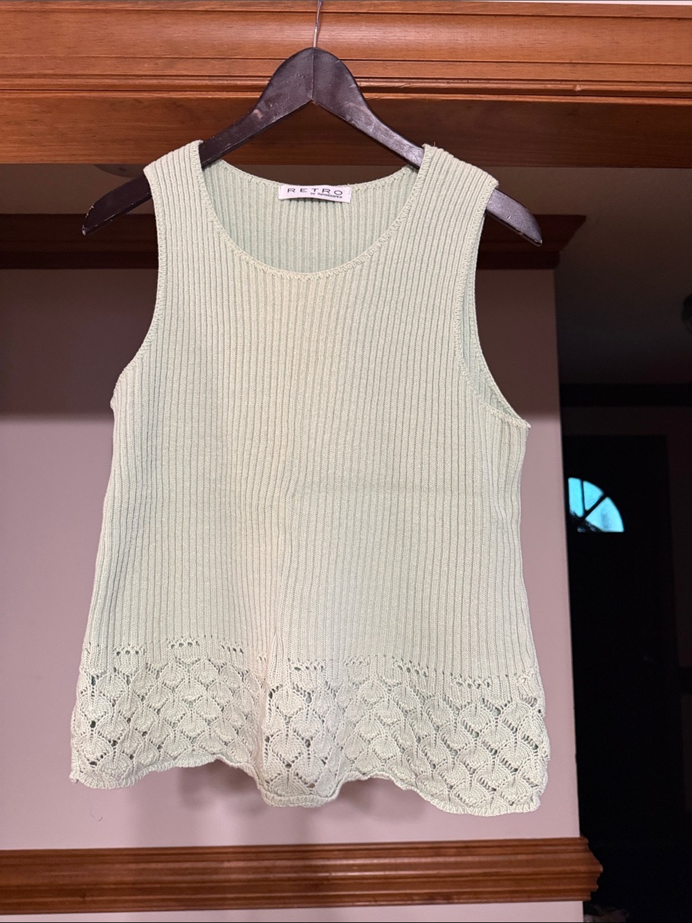 Etro Mint Green Ribbed Sleeveless Tank with Lace Hem